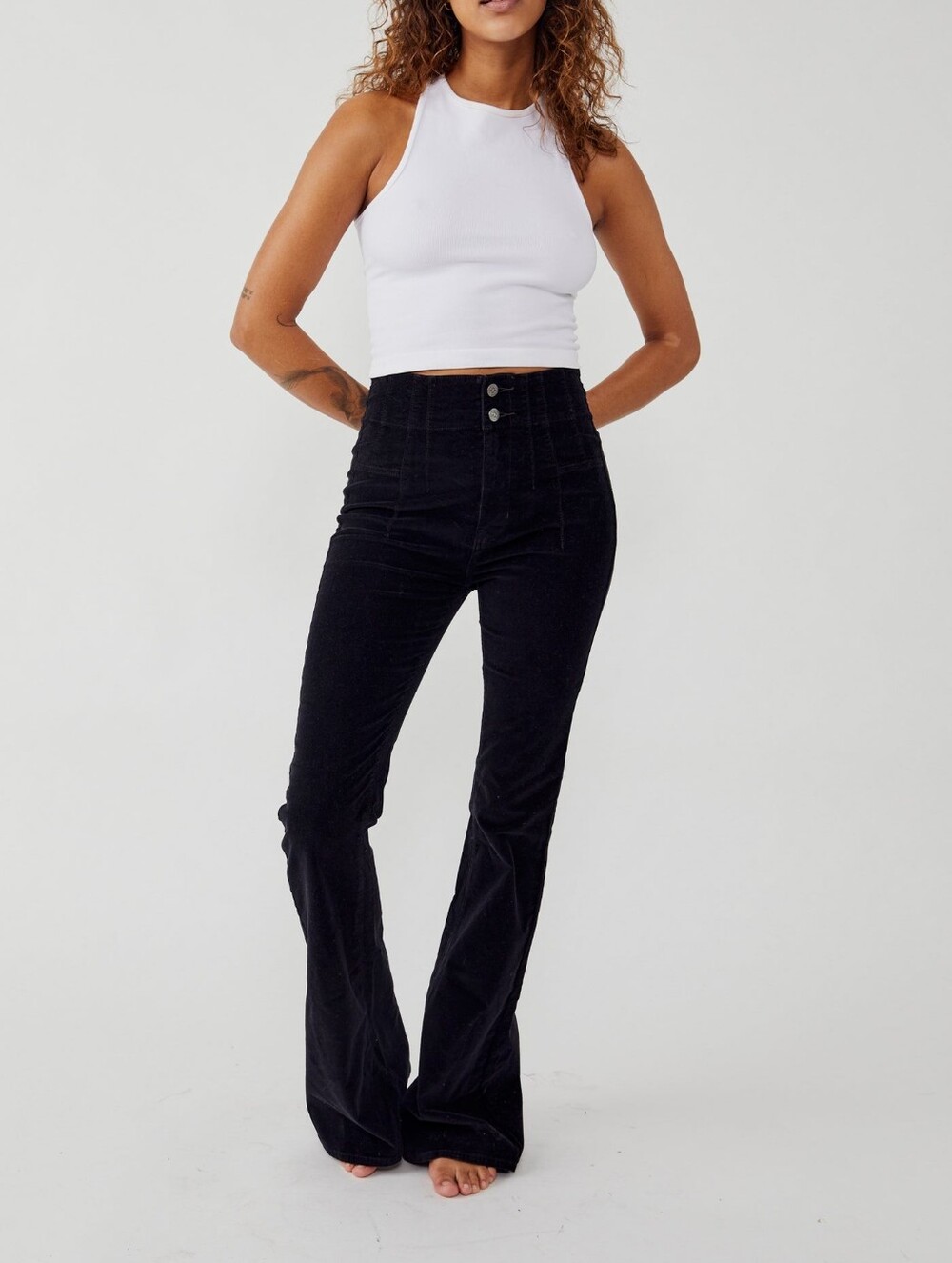 We The Free Jayde Cord Flare Pant Size 25 Black Corduroy Stretch Jeans High Rise